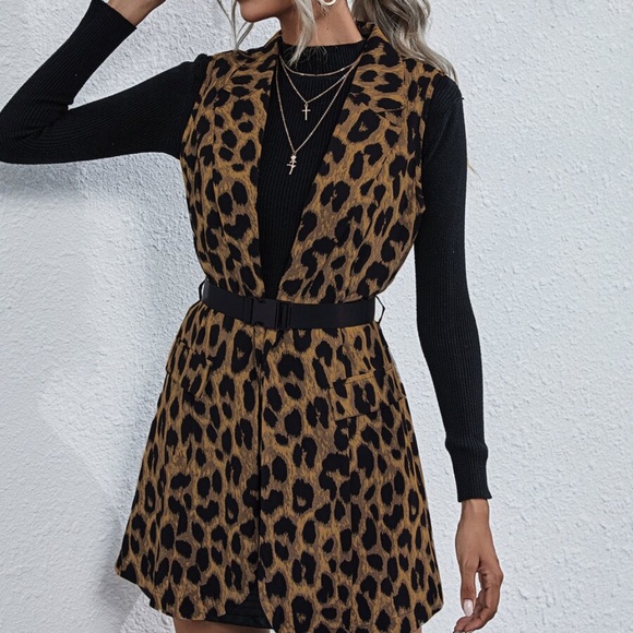 classic leopard print vest with belt grey black - Picture 9 of 11